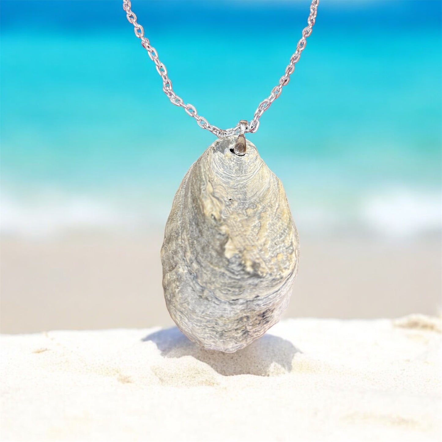22” Natural Sea Shells from Ocean City Md Chain Necklace & 1” Natural Shells and Water Pearls 925 Sterling Silver Earrings Set
