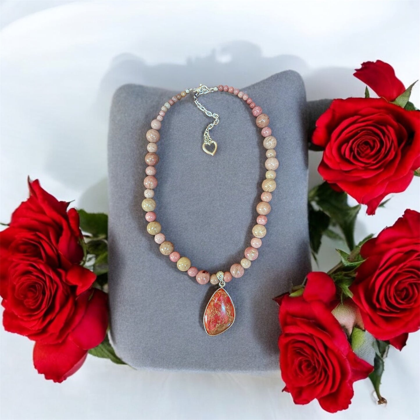 16” Natural Jasper Necklace 925 Sterling Silver Handmade
