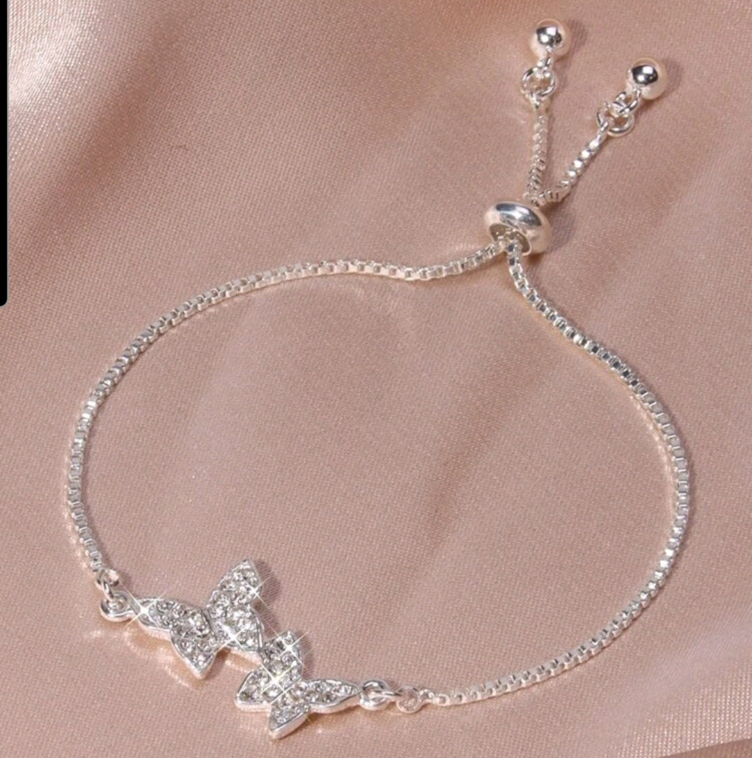 Silver Glamorous Rhinestone Butterfly Bracelet