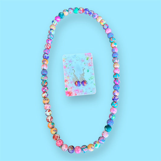 Handmade Elastic Necklace & Multicolor Earrings Set