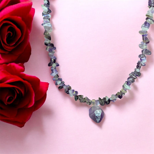46" Long Natural Amathyst Necklace & 2 Drop Earrings 925 Sterling Silver Handmade Set