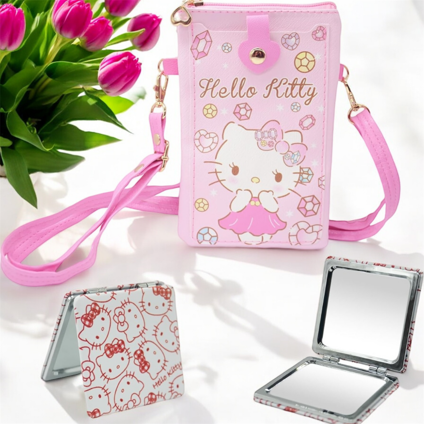 Hello Kitty Small Crossbody Cell Phone/Wallet Shoulder Bag with mirror