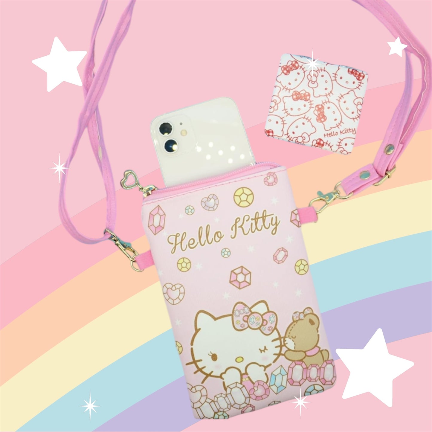 Hello Kitty Small Crossbody Cell Phone/Wallet Shoulder Bag with mirror