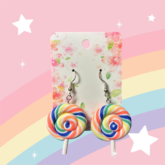 Yellow, Orange, Green & Blue Sweet Lovely Swirl Lollipop Earrings