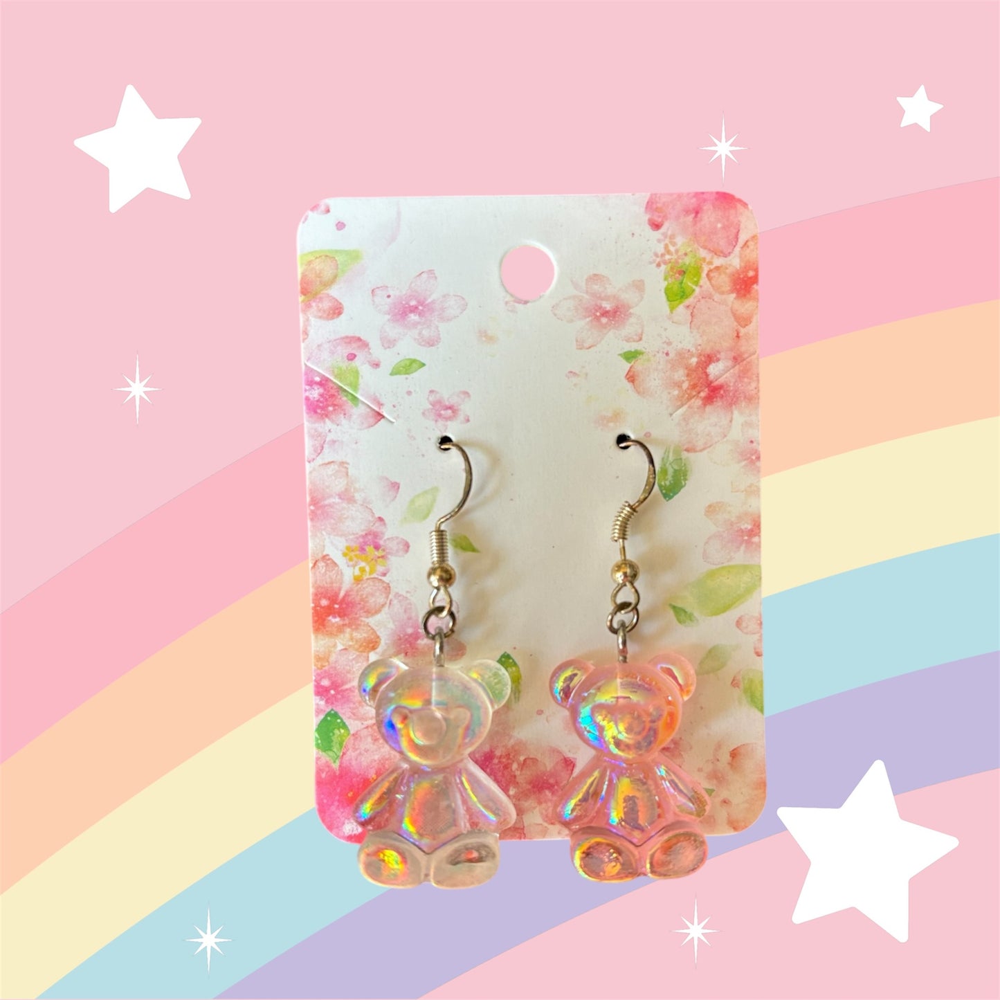 Pink & Clear Candy Bear Earrings