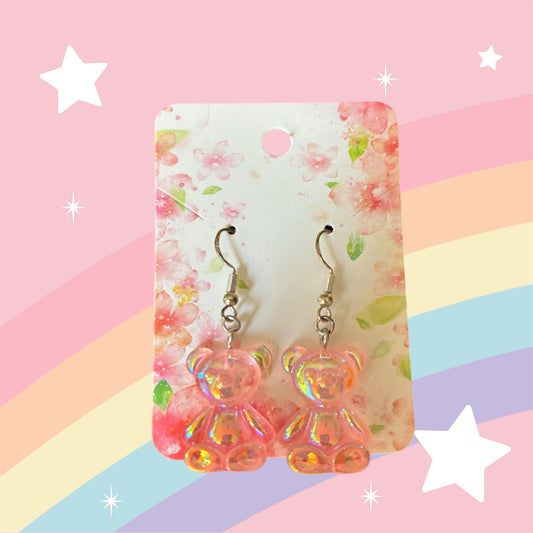 Clear Pink Candy Bear Earrings