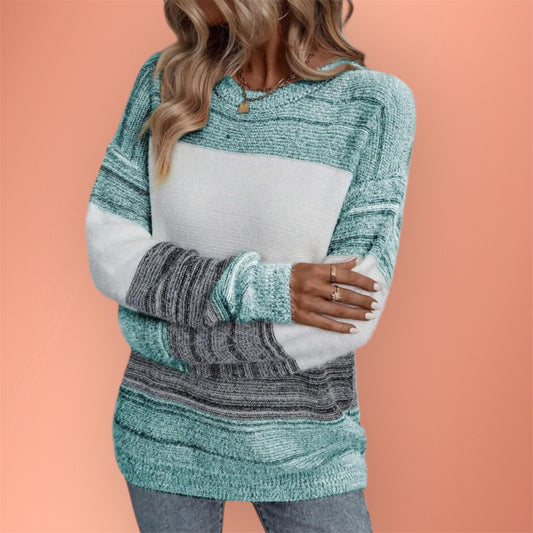 Women’s Color Block Long Sleeve Sweater Pullover Mint