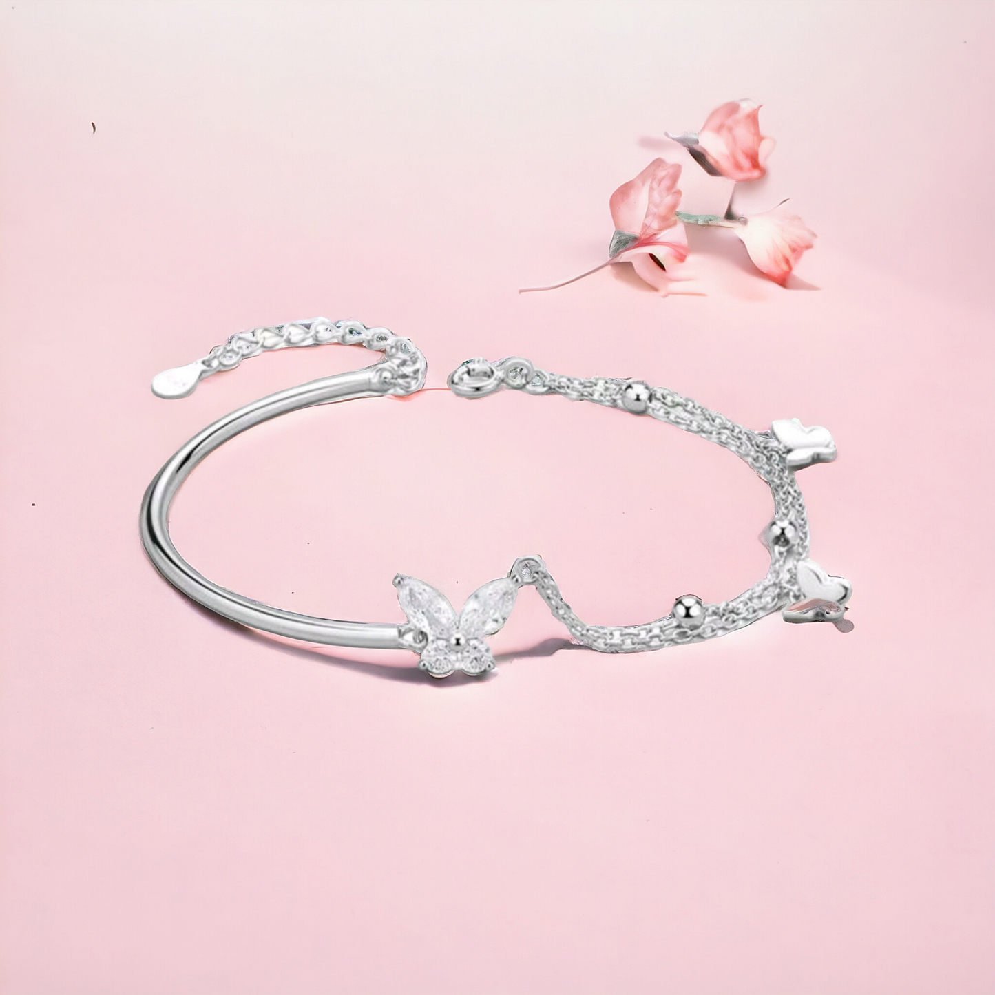 Rhinestone Butterfly Silver Bracelet