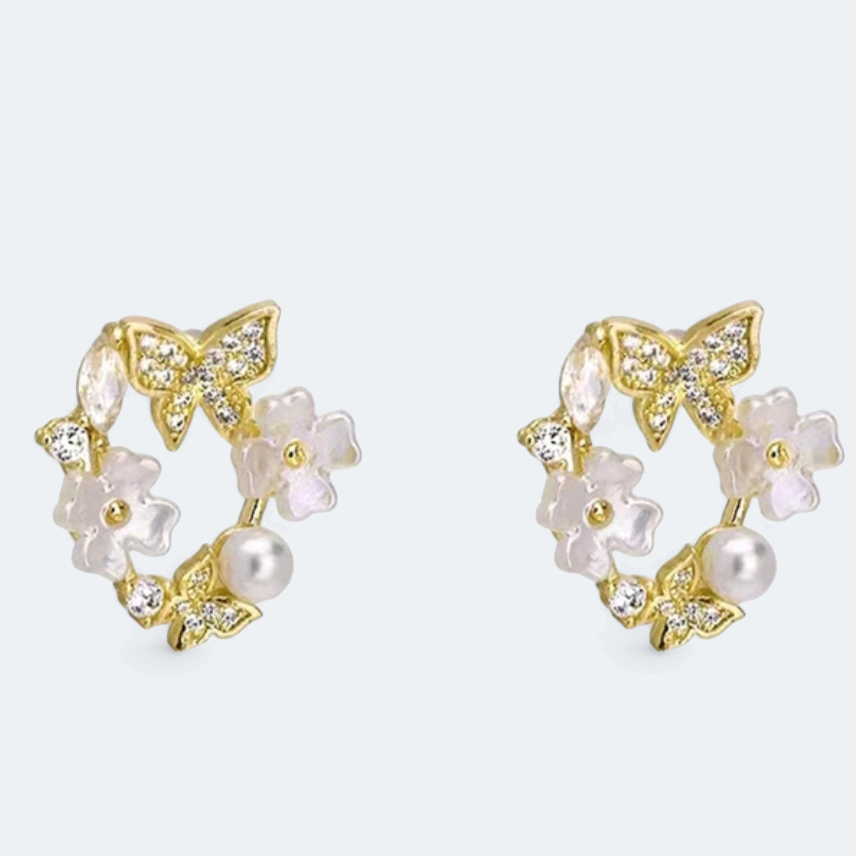 Yellow Gold Delicate & Elegant Butterfly/Flower Earrings