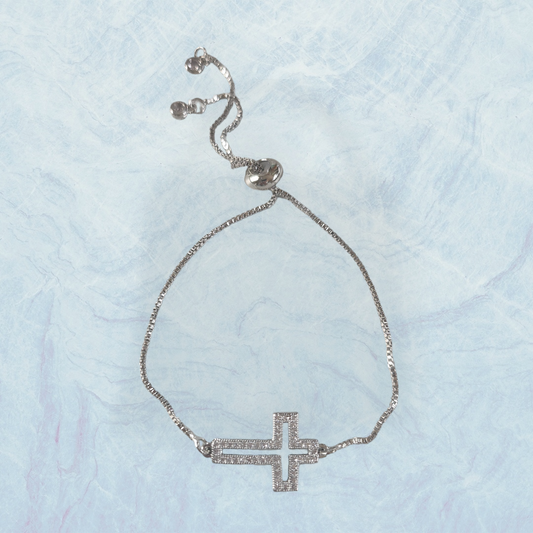 Silver Cross Adjustable Bracelet For Women