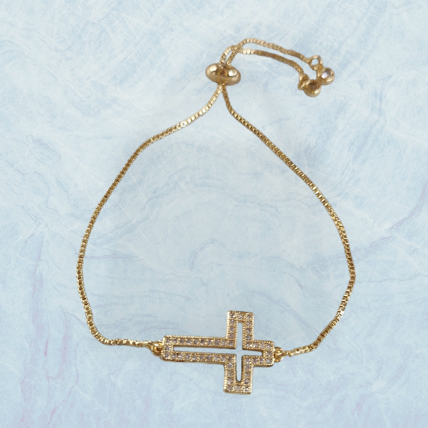 Yellow Gold Cross Adjustable Bracelet For Women