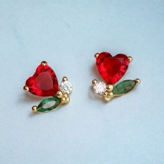 Copper Zirconia Red Rose Earrings