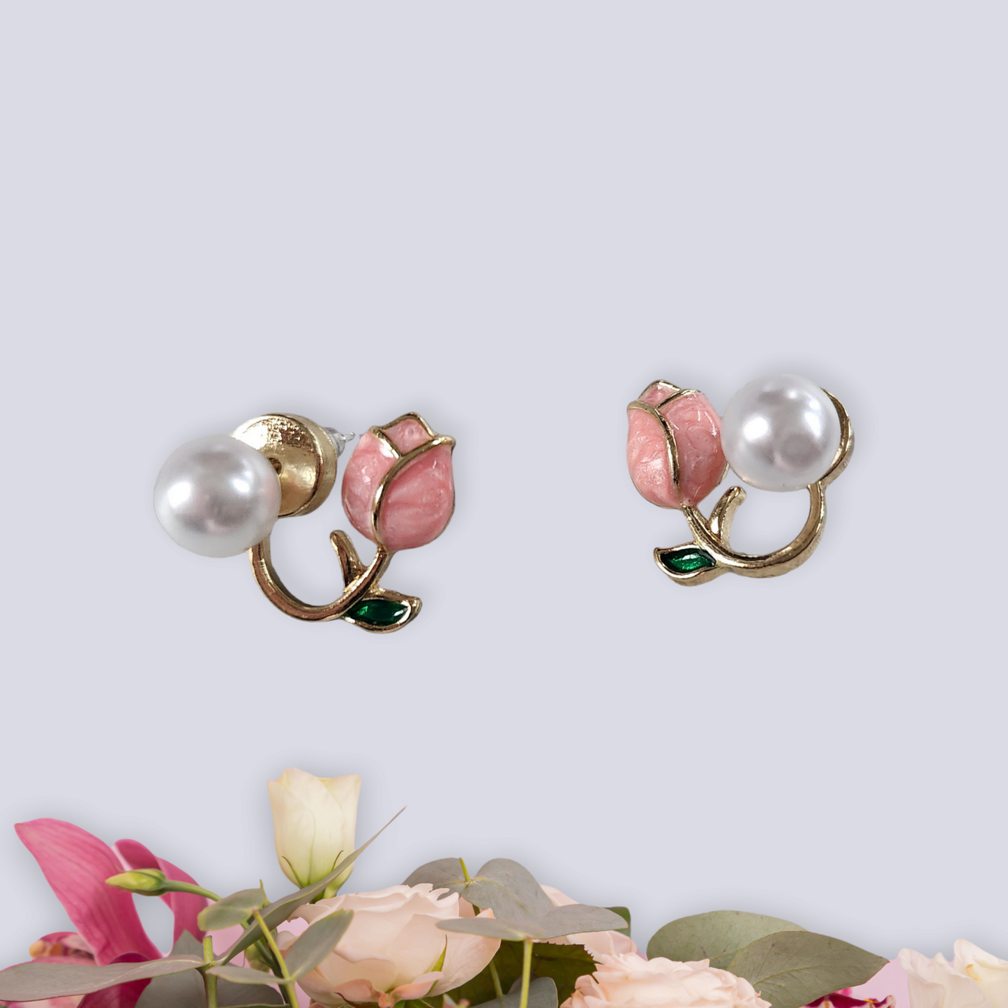 Gold/Silver Plated Tulip Flower & Pearl Earrings