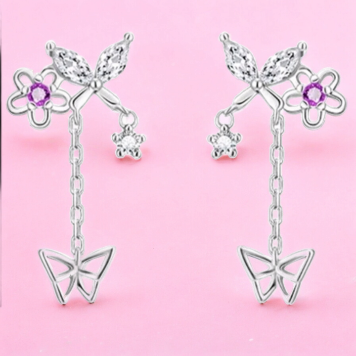 Silver Butterfly Drop Earrings