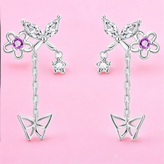 Silver Butterfly Drop Earrings