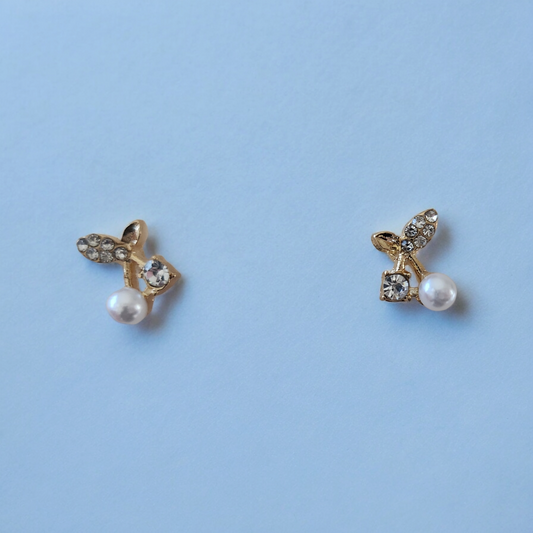 Gold/Silver Plated Rhinestone & Pearl Cherry Earrings