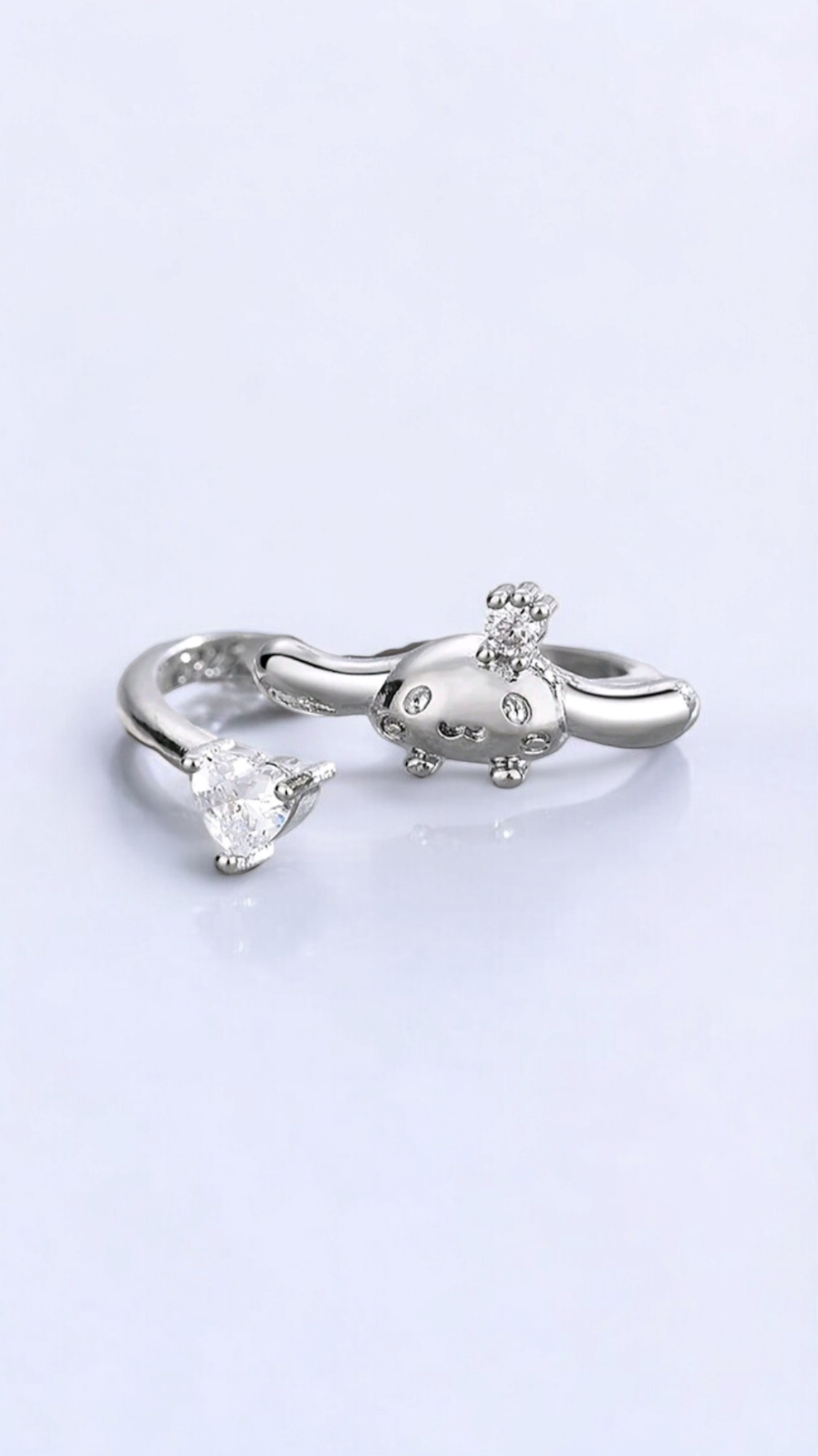 Sanrio Sweet Cinnamonroll Heart Rhinestone Silver Ring for Teen & Women