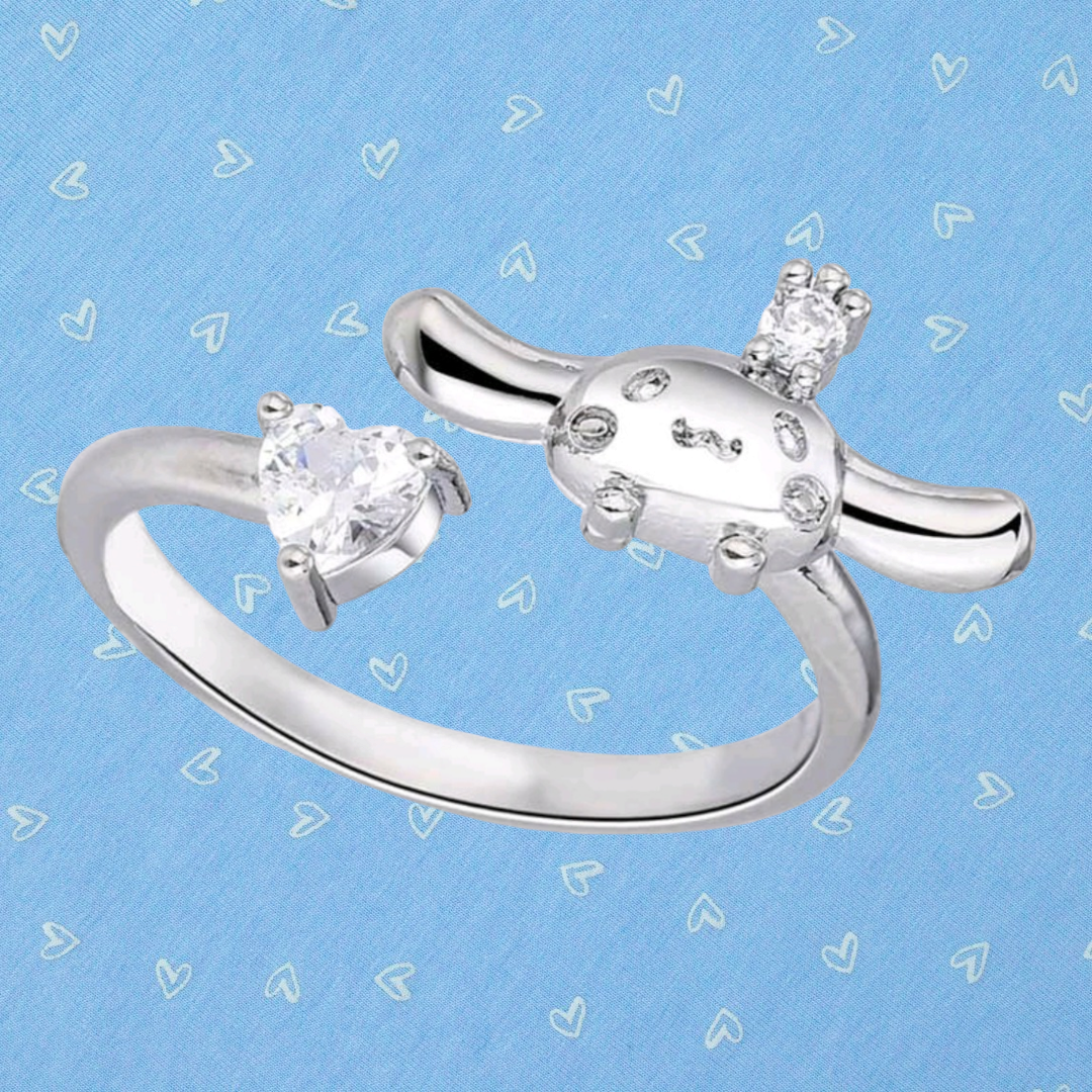 Sanrio Sweet Cinnamonroll Heart Rhinestone Silver Ring for Teen & Women