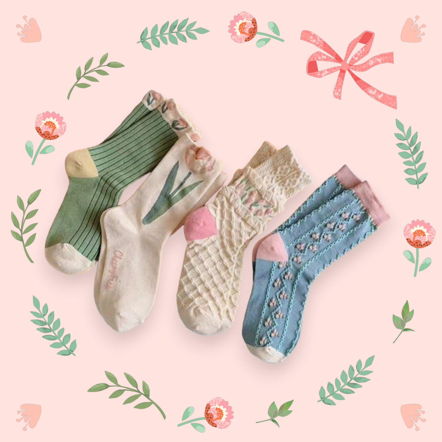 4 pairs of Cuteness Autum, Winter & Spring long socks for women