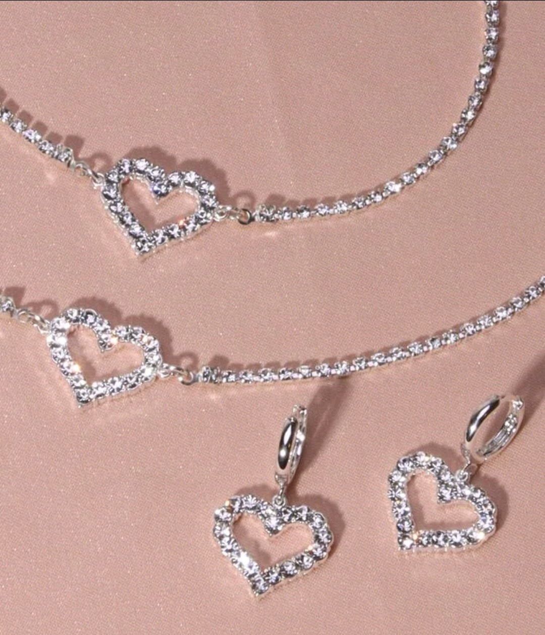 Silver Rhinestone Heart 4pcs. Set