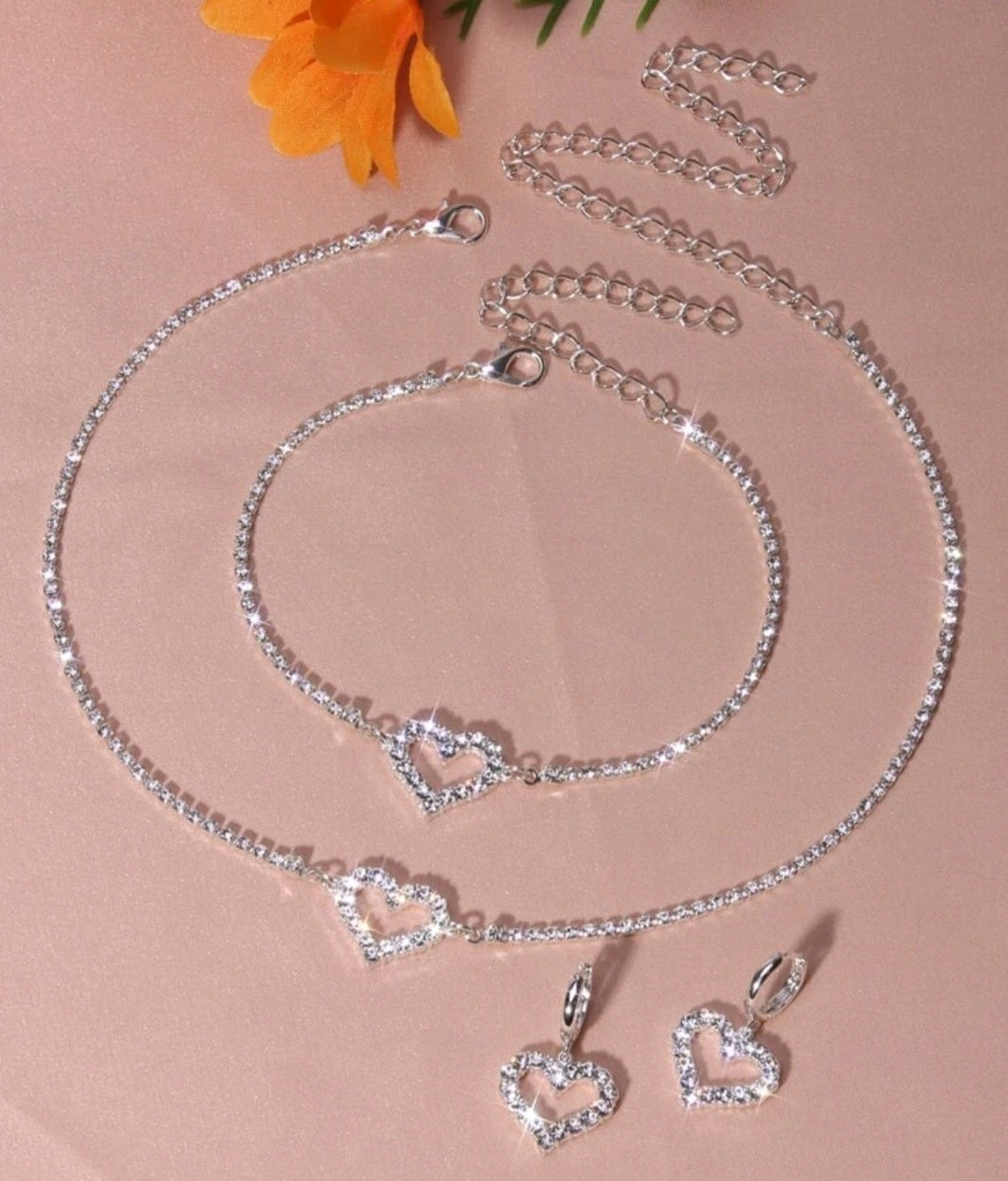 Silver Rhinestone Heart 4pcs. Set