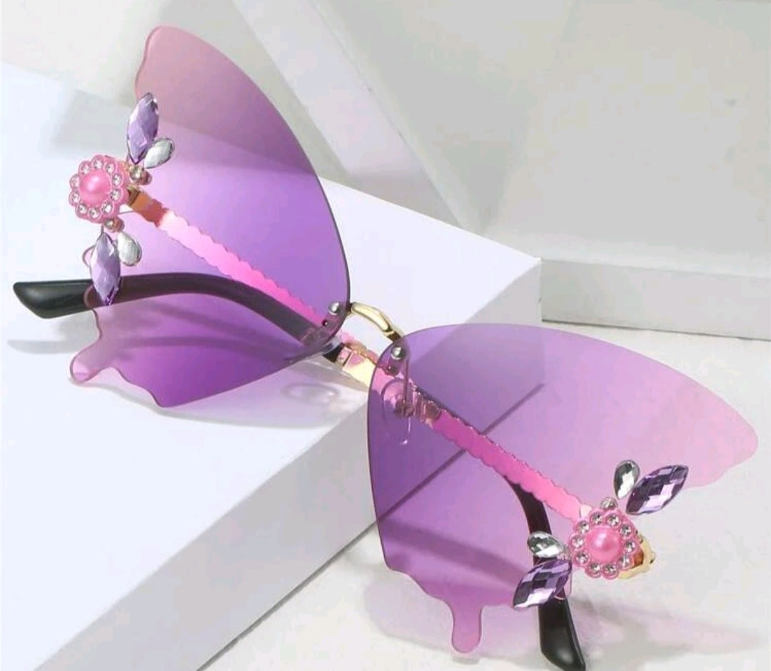 Rhinestone Butterfly Fashion Sunglasses Purple