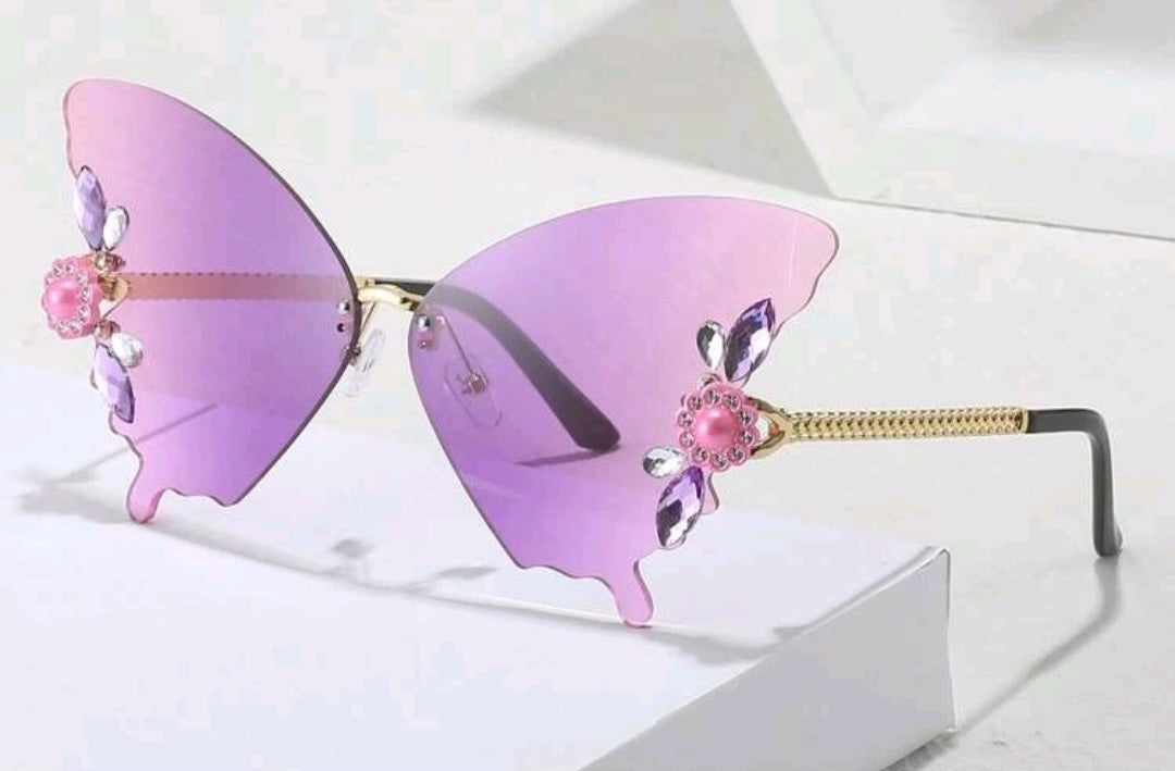 Rhinestone Butterfly Fashion Sunglasses Purple