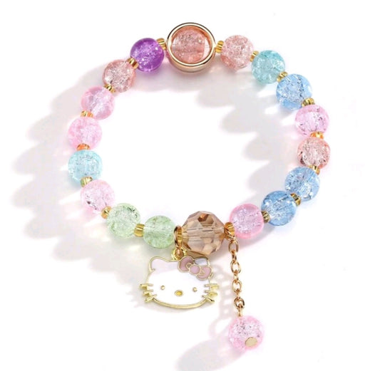 Sanrio Hello Kitty Beaded Pendant Elastic Bracelet For Teen & Women